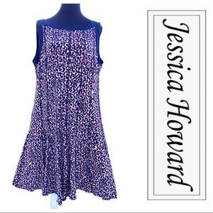 Jessica HOWARD dress polka dot sheath print jersey stretch leopard 18W navy pink